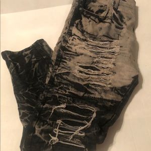 Distressed mens jeans, trendy, acid black & grey